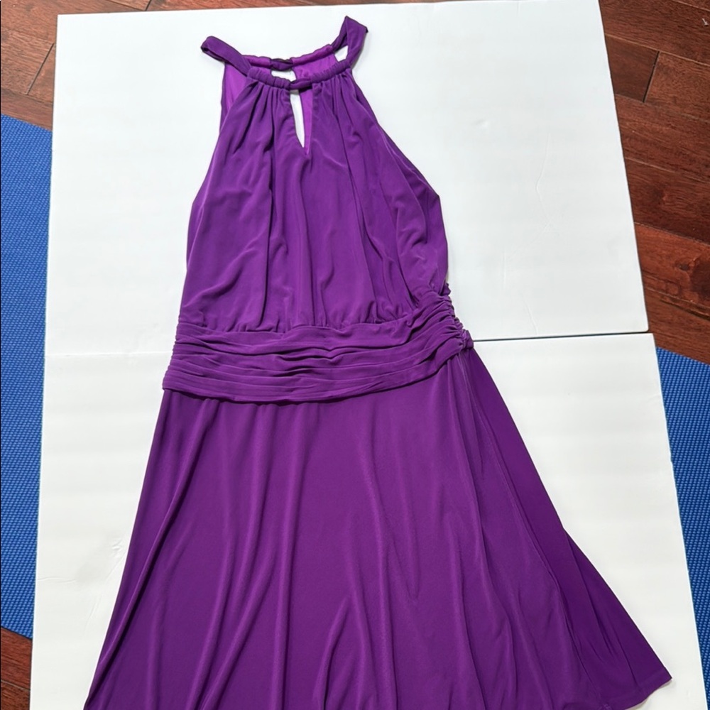 Suzi Chin Purple Ruched Halter Mini Dress